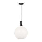 Filomena Medium Pendant 14", Matte Black and Milk Glass