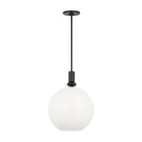 Filomena Medium Pendant 14", Matte Black and Milk Glass