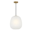 Tamar Pendant 13", Satin Brass and Frosted Glass, front view, frosted glass globe shade on black cord, Satin Brass canopy