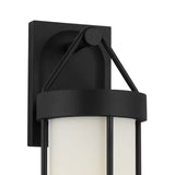 Torrence Outdoor Wall Light, Medium 15", Textured Black and Opal Glass