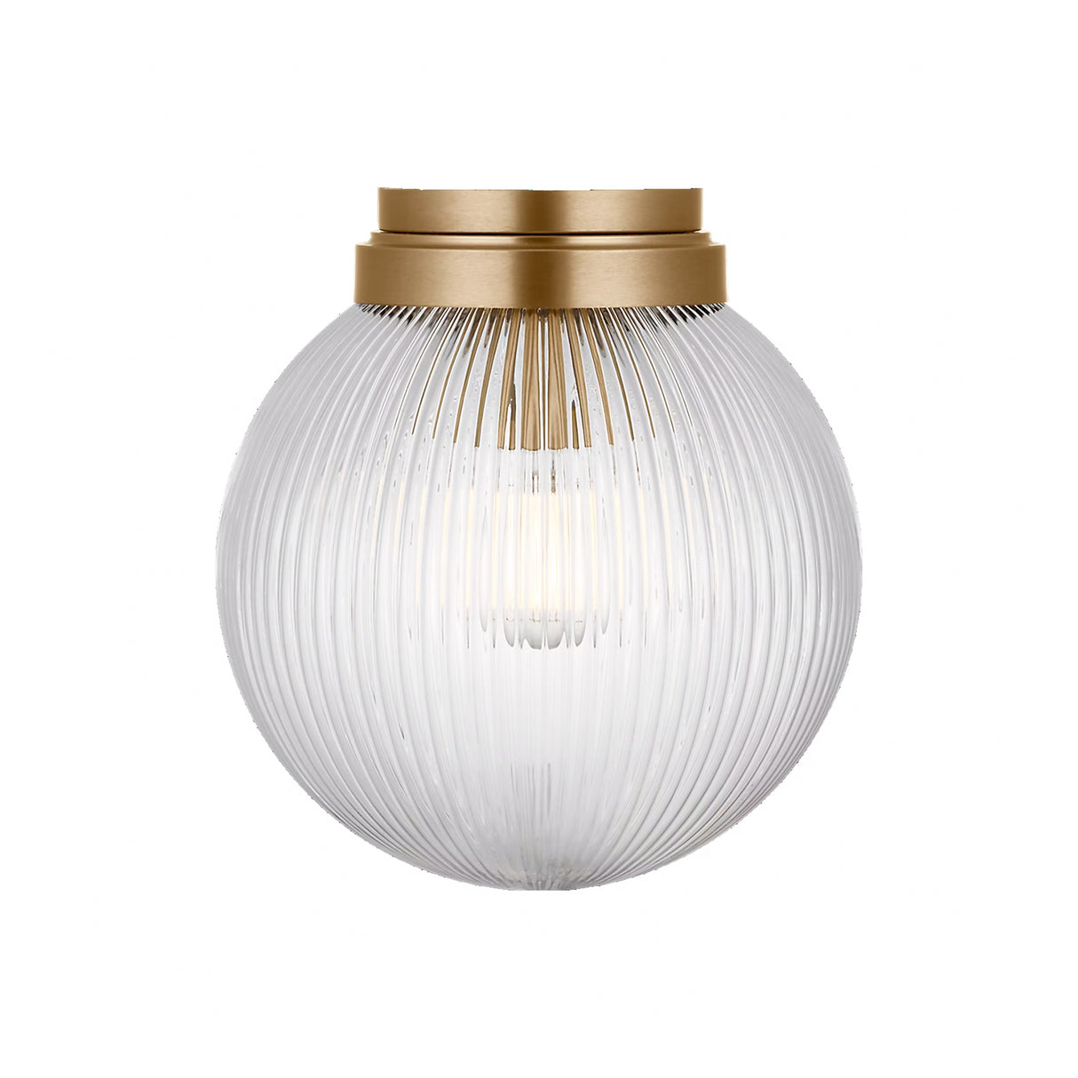 Whitaker Flush Mount 10", Satin Brass and Clear Ribbed Glass
