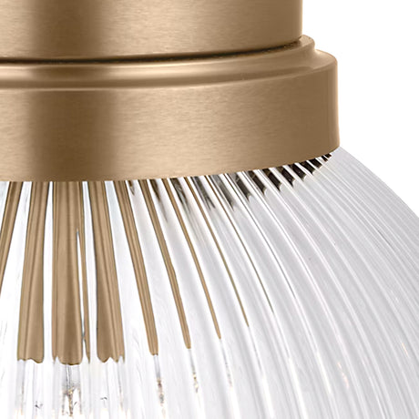 Whitaker Flush Mount 10", Satin Brass and Clear Ribbed Glass