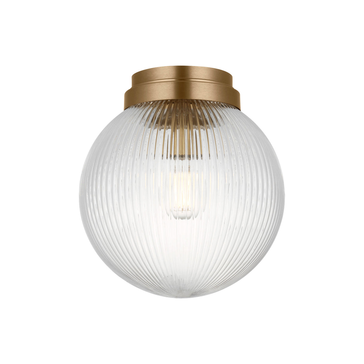 Whitaker Flush Mount 10", Satin Brass and Clear Ribbed Glass