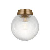 Whitaker Flush Mount 10", Satin Brass and Clear Ribbed Glass