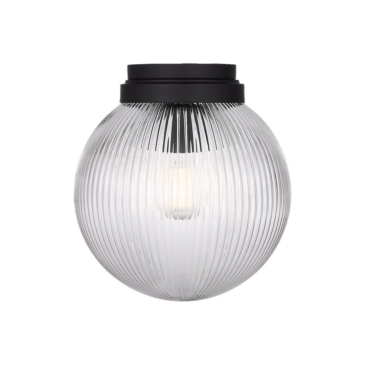 Whitaker Flush Mount 10", Matte Black and Clear Ribbed Glass