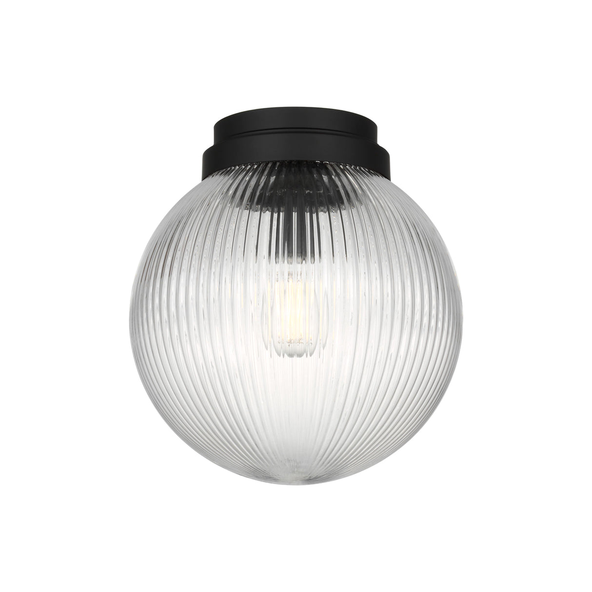Whitaker Flush Mount 10", Matte Black and Clear Ribbed Glass