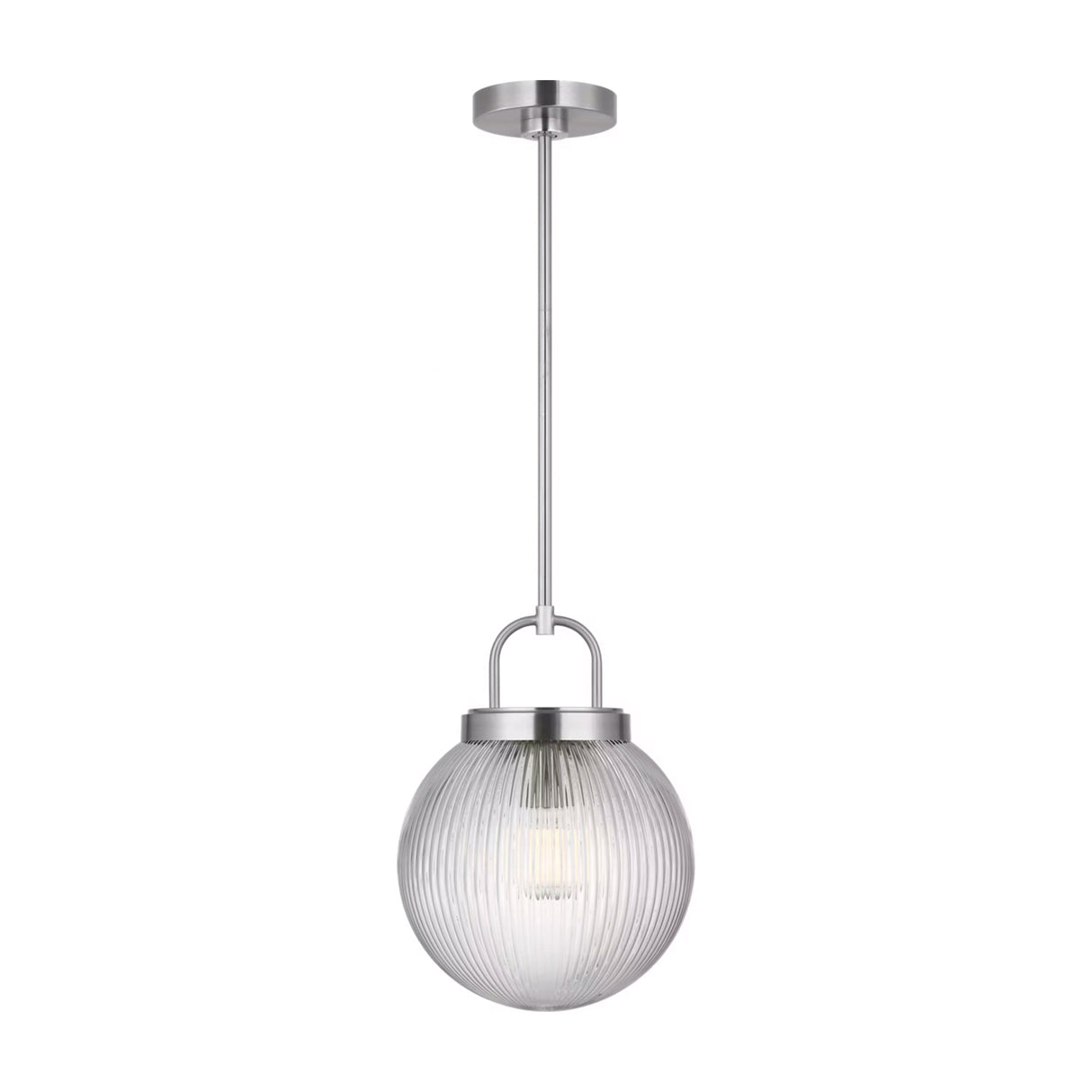 Whitaker Pendant 10", Brushed Nickel and Clear Ribbed Glass