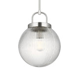 Whitaker Pendant 10", Brushed Nickel and Clear Ribbed Glass