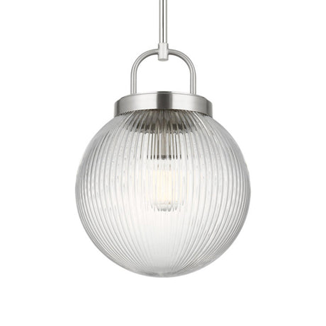 Whitaker Pendant 10", Brushed Nickel and Clear Ribbed Glass