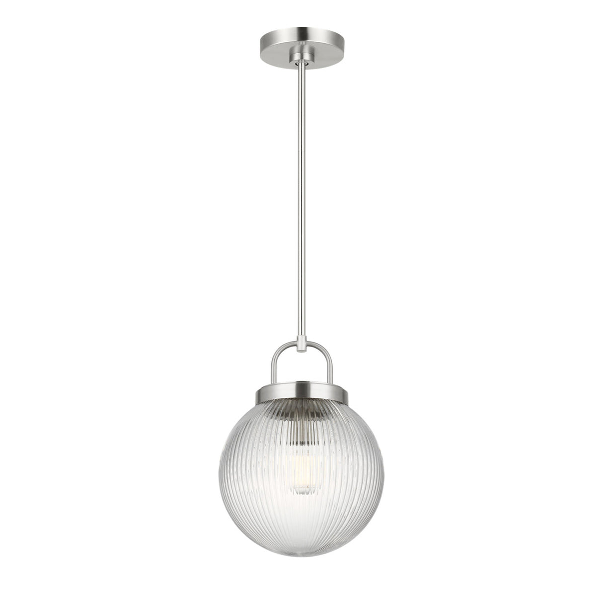 Whitaker Pendant 10", Brushed Nickel and Clear Ribbed Glass