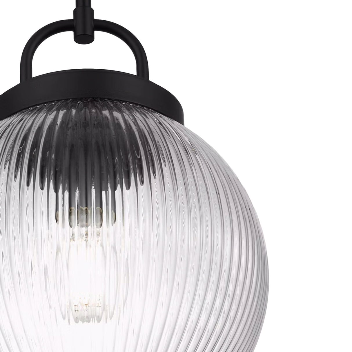 Whitaker Pendant 10", Matte Black and Clear Ribbed Glass