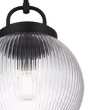 Whitaker Pendant 10", Matte Black and Clear Ribbed Glass