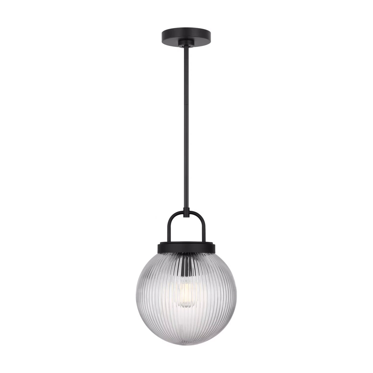 Whitaker Pendant 10", Matte Black and Clear Ribbed Glass