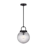 Whitaker Pendant 10", Matte Black and Clear Ribbed Glass