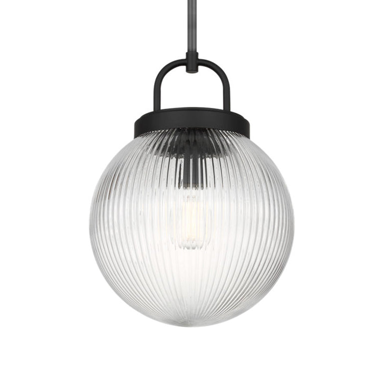 Whitaker Pendant 10", Matte Black and Clear Ribbed Glass