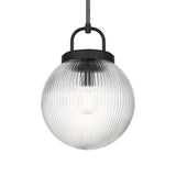 Whitaker Pendant 10", Matte Black and Clear Ribbed Glass