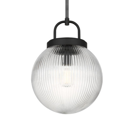 Whitaker Pendant 10", Matte Black and Clear Ribbed Glass