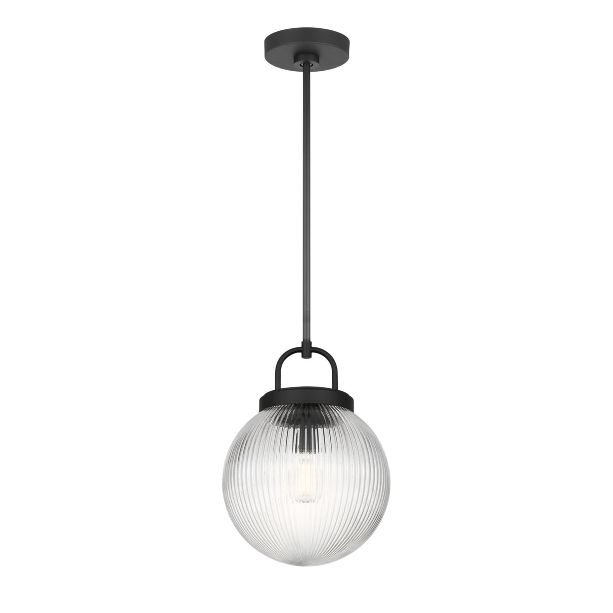 Whitaker Pendant 10", Matte Black and Clear Ribbed Glass