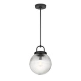 Whitaker Pendant 10", Matte Black and Clear Ribbed Glass