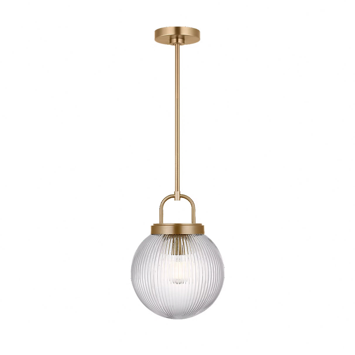 Whitaker Pendant 10", Satin Brass and Clear Ribbed Glass