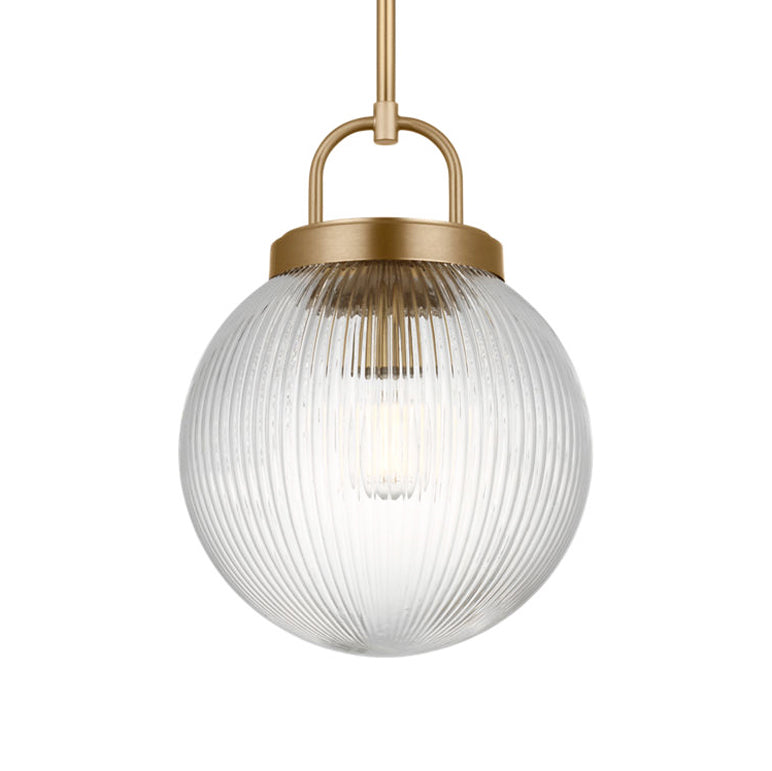 Whitaker Pendant 10", Satin Brass and Clear Ribbed Glass