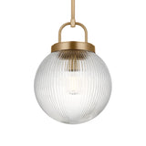 Whitaker Pendant 10", Satin Brass and Clear Ribbed Glass