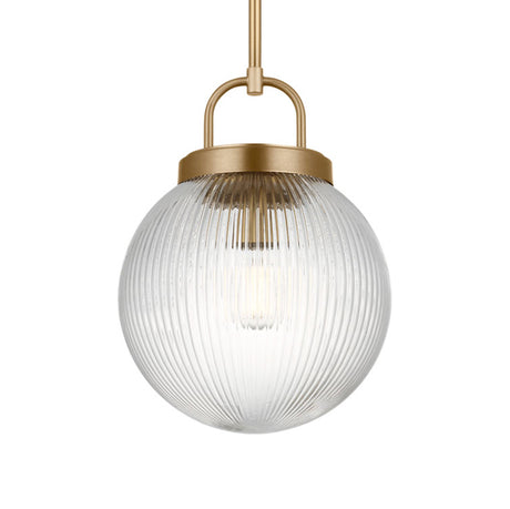 Whitaker Pendant 10", Satin Brass and Clear Ribbed Glass