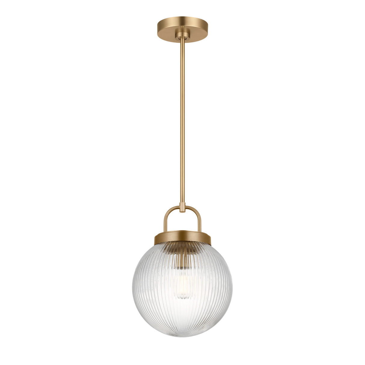 Whitaker Pendant 10", Satin Brass and Clear Ribbed Glass