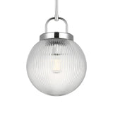 Whitaker Pendant 10", Chrome and Clear Ribbed Glass
