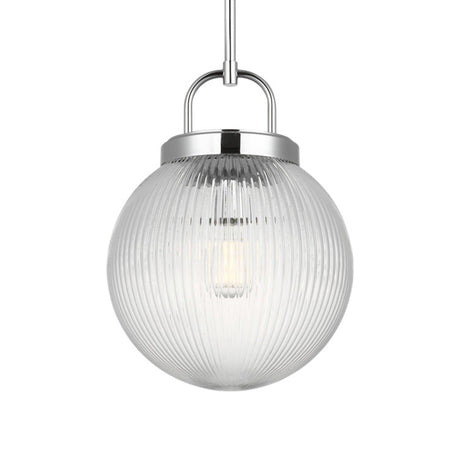 Whitaker Pendant 10", Chrome and Clear Ribbed Glass
