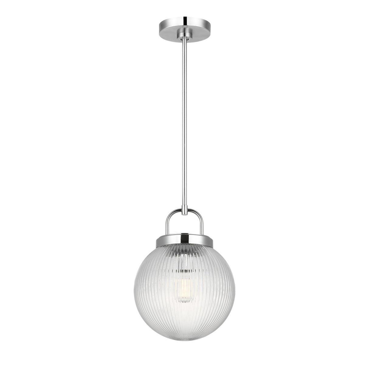 Whitaker Pendant 10", Chrome and Clear Ribbed Glass