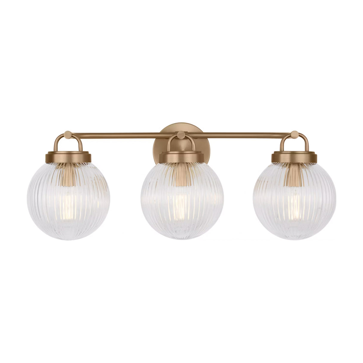 Whitaker 3 Light Vanity 24", Satin Brass and Clear Ribbed Glass