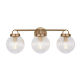 Whitaker 3 Light Vanity 24", Satin Brass and Clear Ribbed Glass