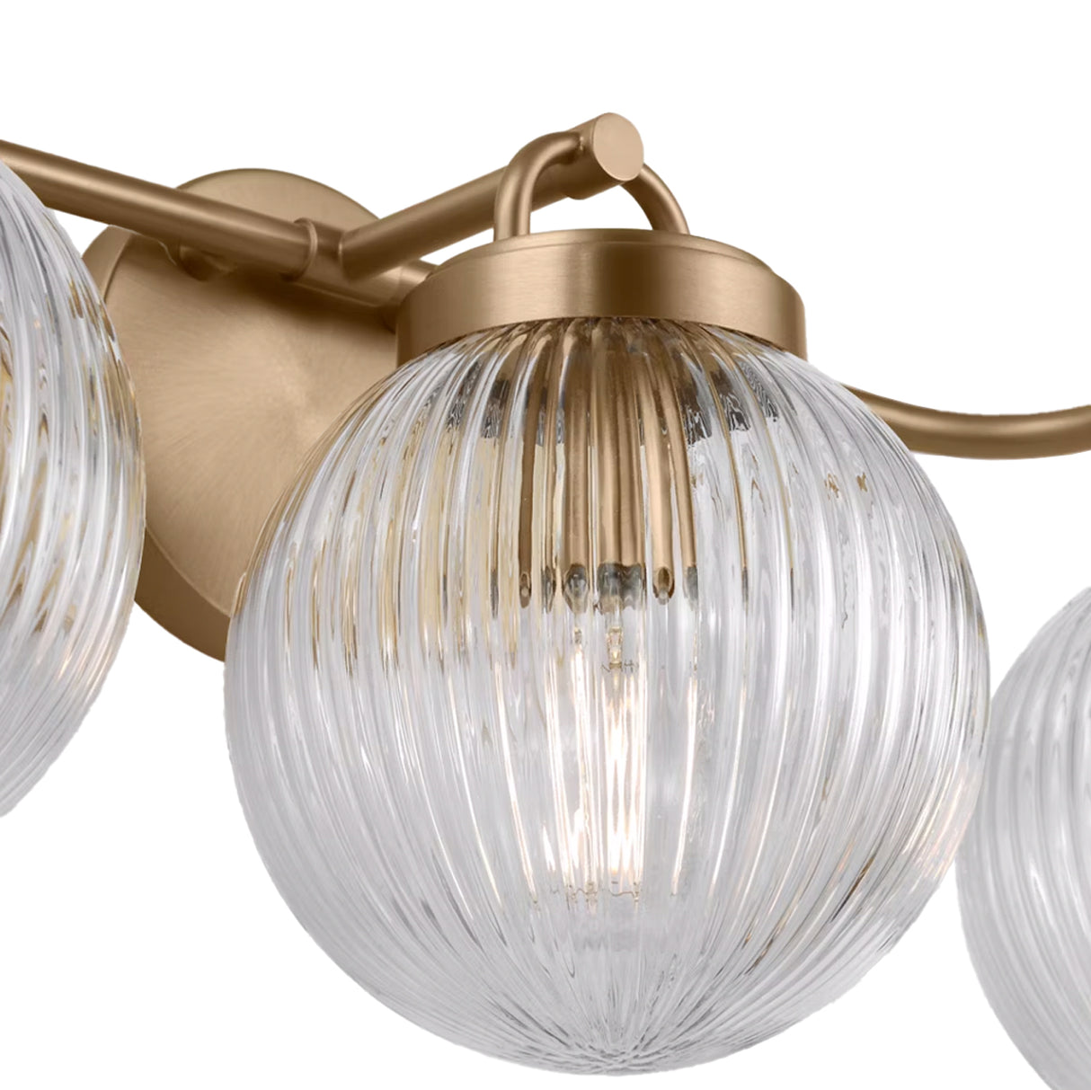 Whitaker 3 Light Vanity 24", Satin Brass and Clear Ribbed Glass