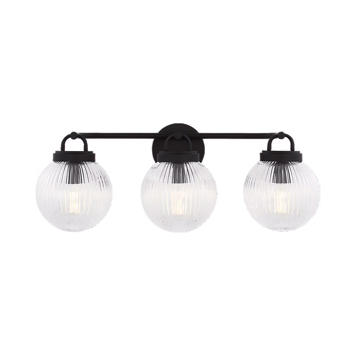Whitaker 3 Light Vanity 24", Matte Black and Clear Ribbed Glass
