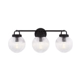 Whitaker 3 Light Vanity 24", Matte Black and Clear Ribbed Glass
