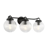 Whitaker 3 Light Vanity 24", Matte Black and Clear Ribbed Glass