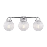 Whitaker 3 Light Vanity 24", Chrome and Clear Ribbed Glass