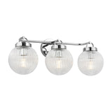 Whitaker 3 Light Vanity 24", Chrome and Clear Ribbed Glass