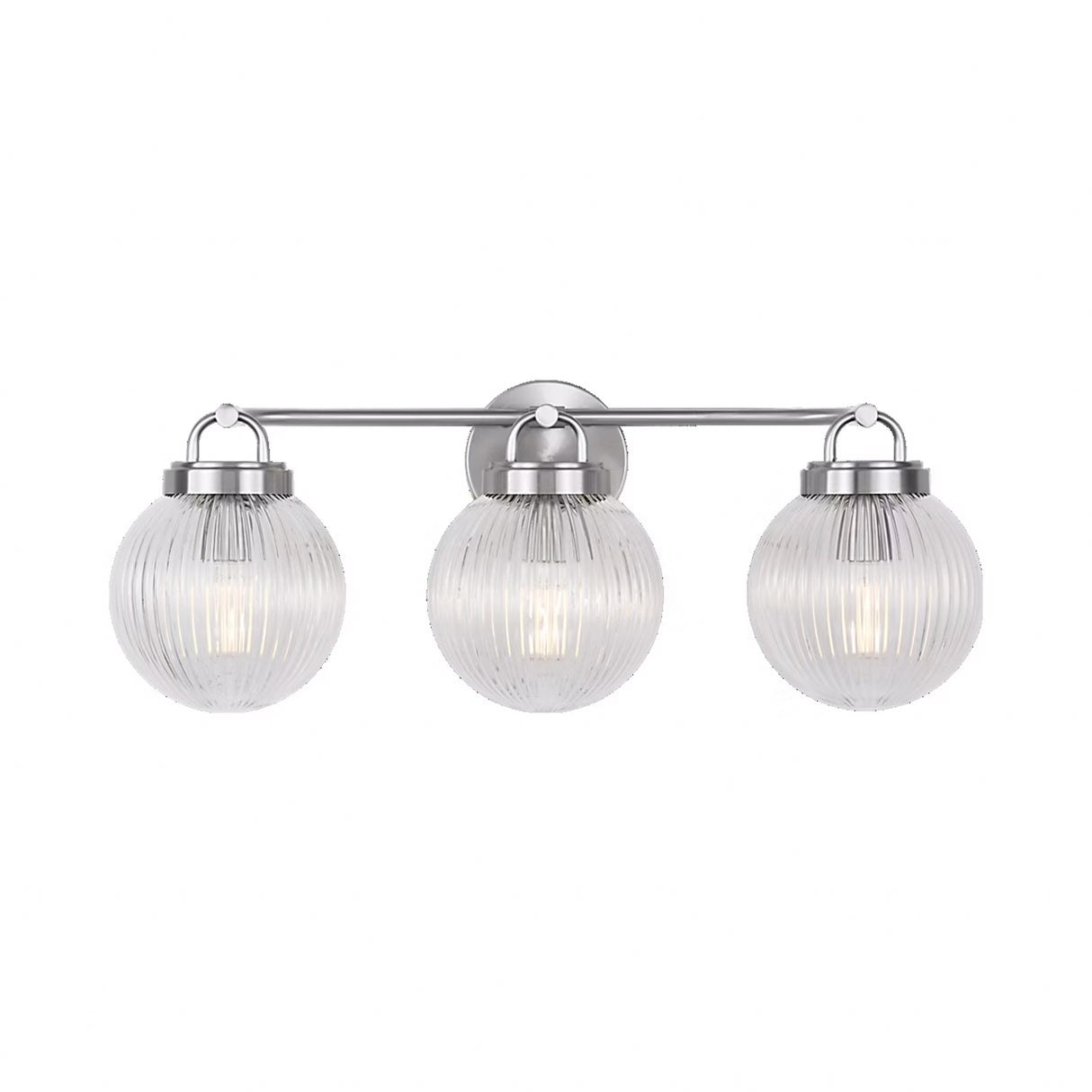 Whitaker 3 Light Vanity 24", Brushed Nickel and Clear Ribbed Glass