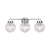 Whitaker 3 Light Vanity 24", Brushed Nickel and Clear Ribbed Glass