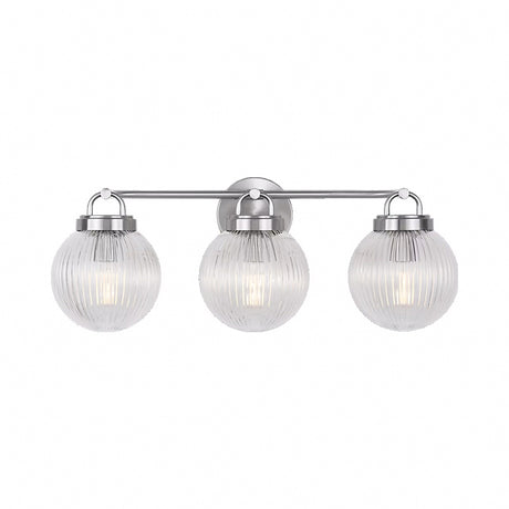 Whitaker 3 Light Vanity 24", Brushed Nickel and Clear Ribbed Glass