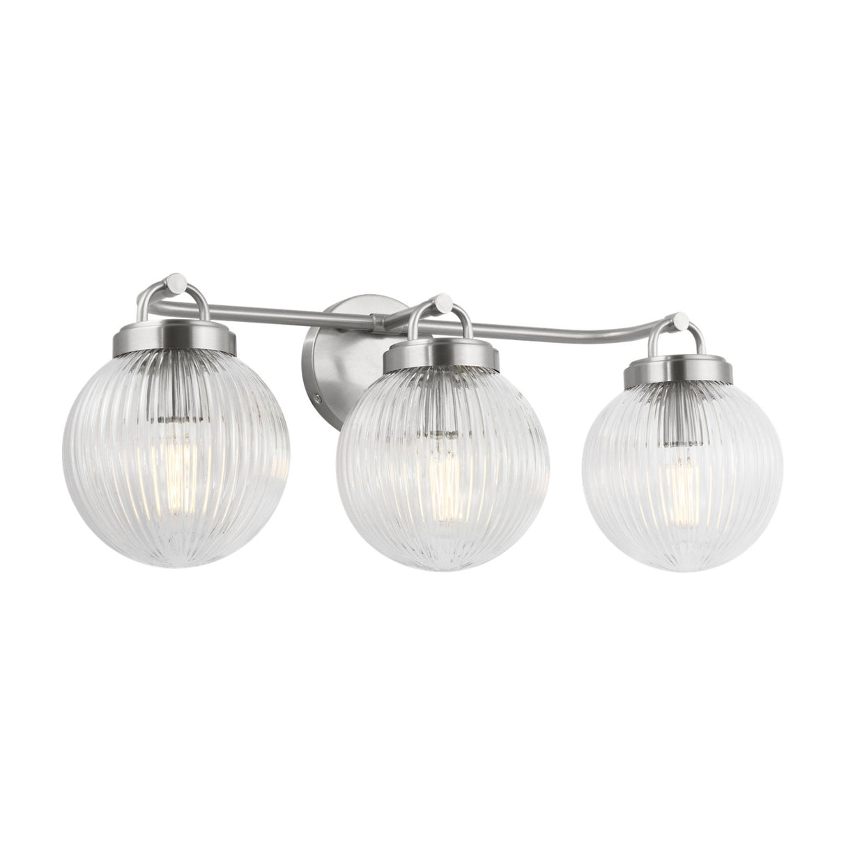 Whitaker 3 Light Vanity 24", Brushed Nickel and Clear Ribbed Glass