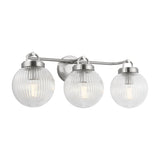 Whitaker 3 Light Vanity 24", Brushed Nickel and Clear Ribbed Glass