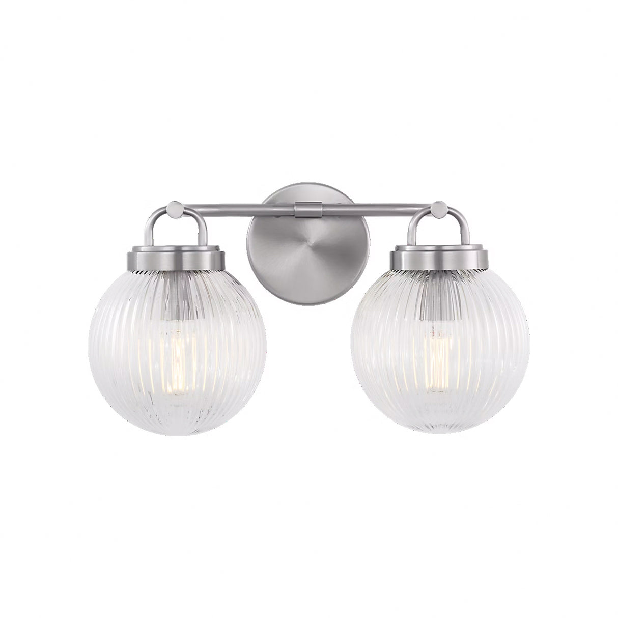 Whitaker 2 Light Vanity 16", Brushed Nickel and Clear Ribbed Glass