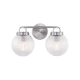 Whitaker 2 Light Vanity 16", Brushed Nickel and Clear Ribbed Glass