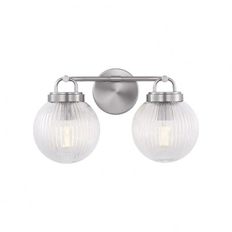 Whitaker 2 Light Vanity 16", Brushed Nickel and Clear Ribbed Glass