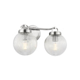 Whitaker 2 Light Vanity 16", Brushed Nickel and Clear Ribbed Glass
