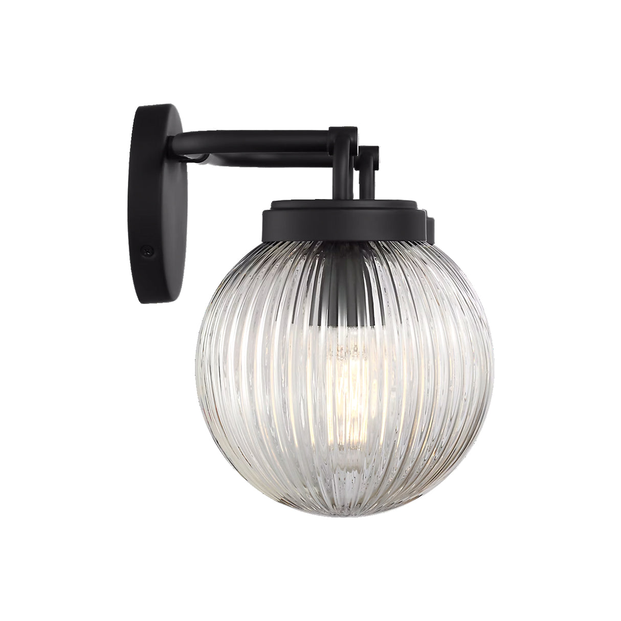 Whitaker 2 Light Vanity 16", Matte Black and Clear Ribbed Glass