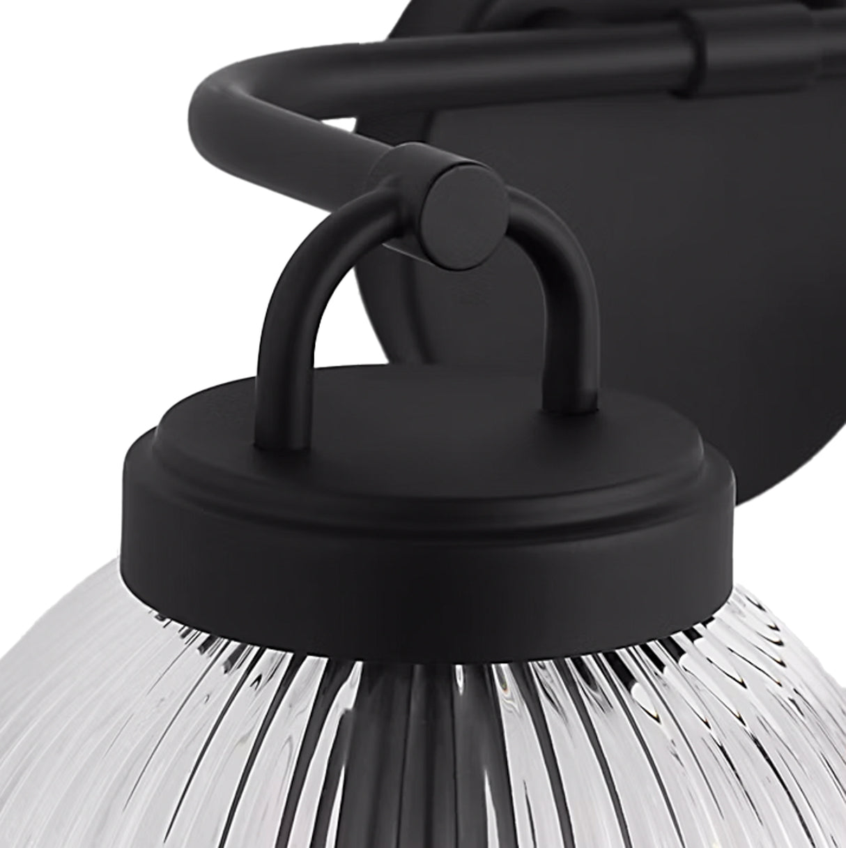 Whitaker 2 Light Vanity 16", Matte Black and Clear Ribbed Glass